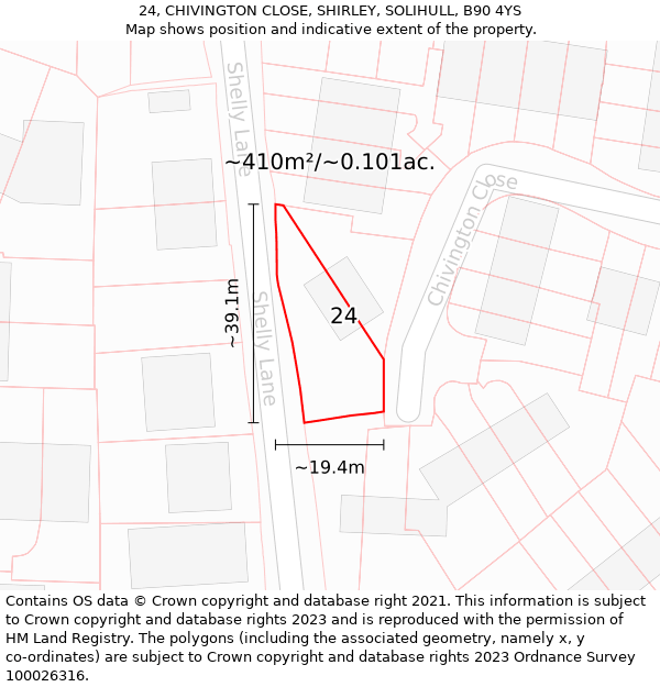 24, CHIVINGTON CLOSE, SHIRLEY, SOLIHULL, B90 4YS: Plot and title map