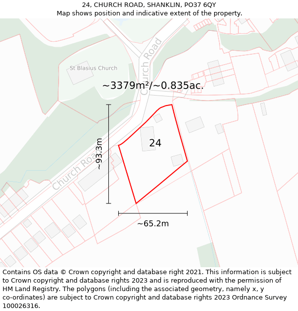 24, CHURCH ROAD, SHANKLIN, PO37 6QY: Plot and title map