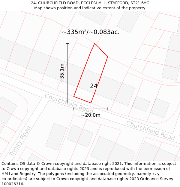 24, CHURCHFIELD ROAD, ECCLESHALL, STAFFORD, ST21 6AG: Plot and title map