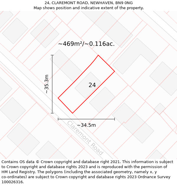 24, CLAREMONT ROAD, NEWHAVEN, BN9 0NG: Plot and title map