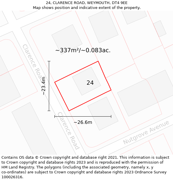 24, CLARENCE ROAD, WEYMOUTH, DT4 9EE: Plot and title map