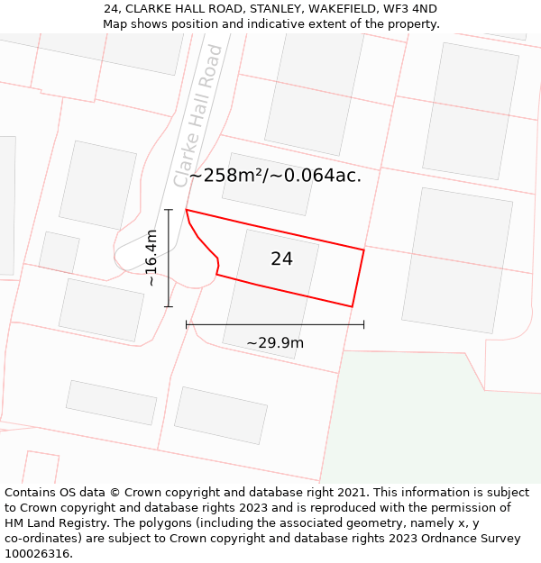 24, CLARKE HALL ROAD, STANLEY, WAKEFIELD, WF3 4ND: Plot and title map