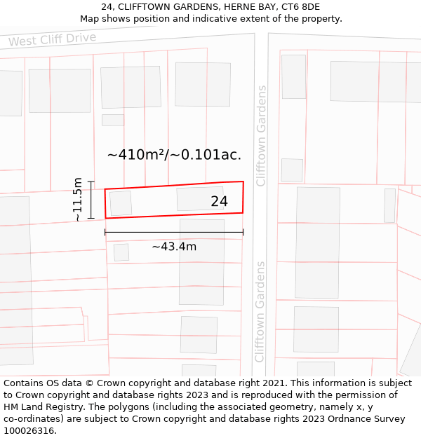 24, CLIFFTOWN GARDENS, HERNE BAY, CT6 8DE: Plot and title map