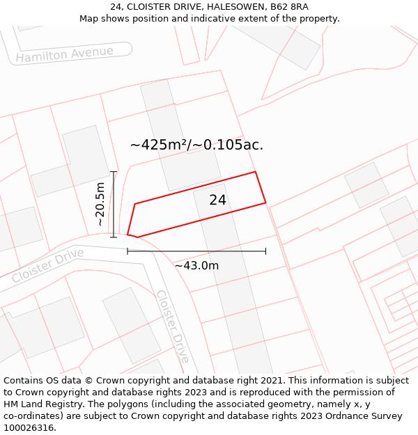 24, CLOISTER DRIVE, HALESOWEN, B62 8RA: Plot and title map