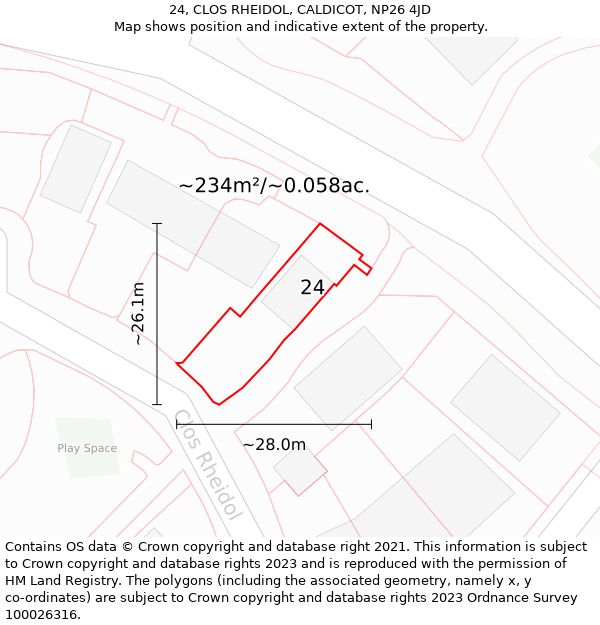 24, CLOS RHEIDOL, CALDICOT, NP26 4JD: Plot and title map