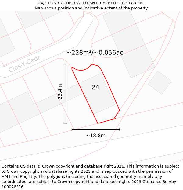 24, CLOS Y CEDR, PWLLYPANT, CAERPHILLY, CF83 3RL: Plot and title map