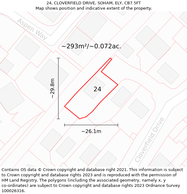 24, CLOVERFIELD DRIVE, SOHAM, ELY, CB7 5FT: Plot and title map