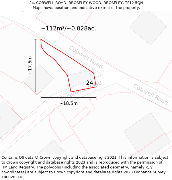 24, COBWELL ROAD, BROSELEY WOOD, BROSELEY, TF12 5QN: Plot and title map