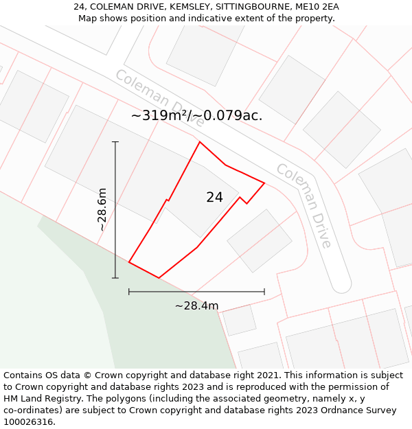 24, COLEMAN DRIVE, KEMSLEY, SITTINGBOURNE, ME10 2EA: Plot and title map