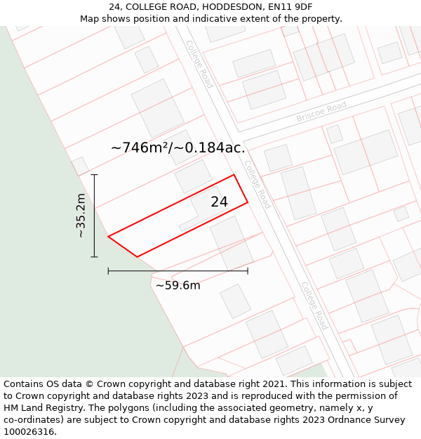 24, COLLEGE ROAD, HODDESDON, EN11 9DF: Plot and title map