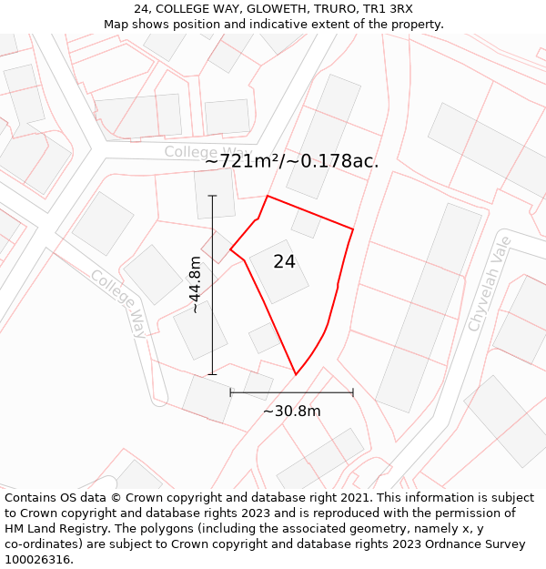 24, COLLEGE WAY, GLOWETH, TRURO, TR1 3RX: Plot and title map