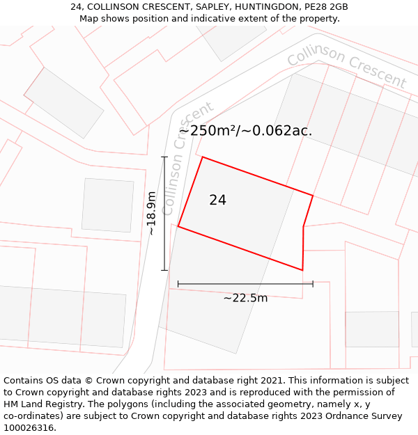 24, COLLINSON CRESCENT, SAPLEY, HUNTINGDON, PE28 2GB: Plot and title map