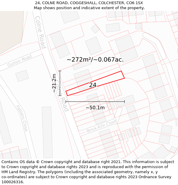 24, COLNE ROAD, COGGESHALL, COLCHESTER, CO6 1SX: Plot and title map