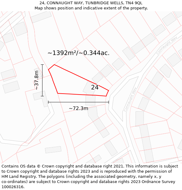 24, CONNAUGHT WAY, TUNBRIDGE WELLS, TN4 9QL: Plot and title map