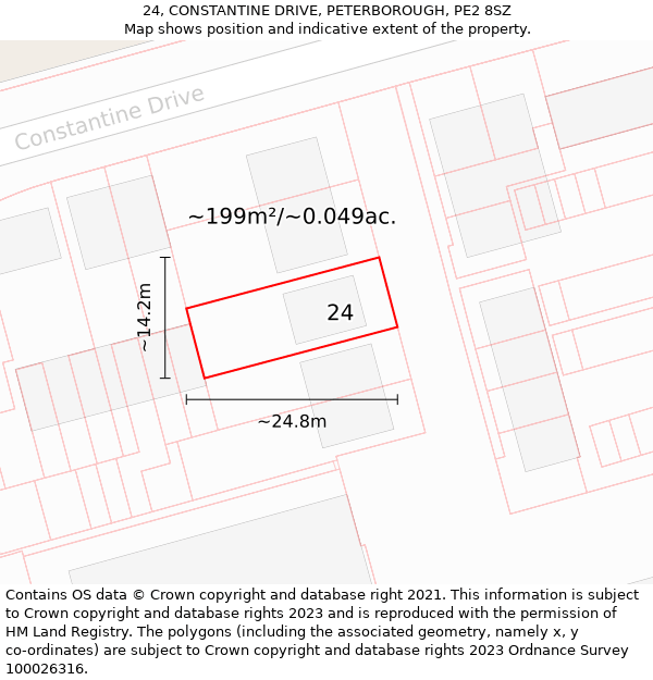 24, CONSTANTINE DRIVE, PETERBOROUGH, PE2 8SZ: Plot and title map