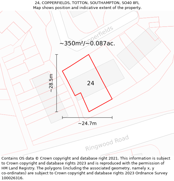 24, COPPERFIELDS, TOTTON, SOUTHAMPTON, SO40 8FL: Plot and title map