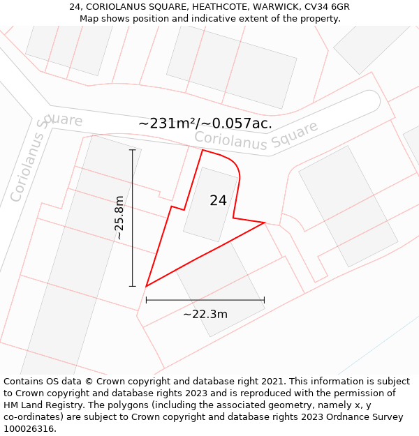 24, CORIOLANUS SQUARE, HEATHCOTE, WARWICK, CV34 6GR: Plot and title map