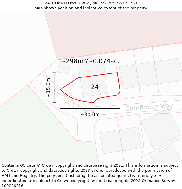 24, CORNFLOWER WAY, MELKSHAM, SN12 7SW: Plot and title map