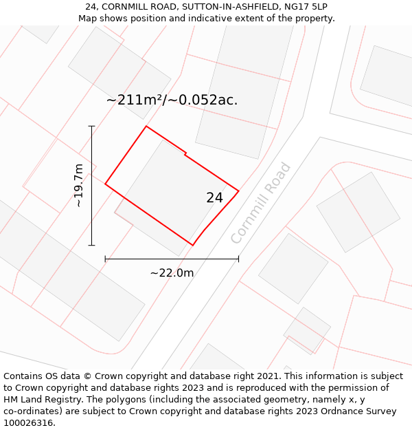 24, CORNMILL ROAD, SUTTON-IN-ASHFIELD, NG17 5LP: Plot and title map