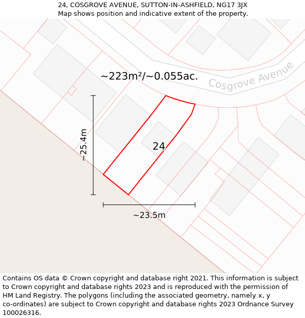 24, COSGROVE AVENUE, SUTTON-IN-ASHFIELD, NG17 3JX: Plot and title map