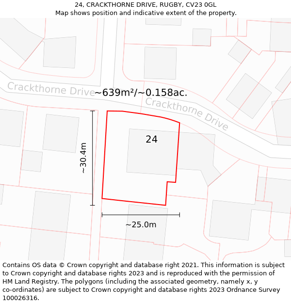 24, CRACKTHORNE DRIVE, RUGBY, CV23 0GL: Plot and title map