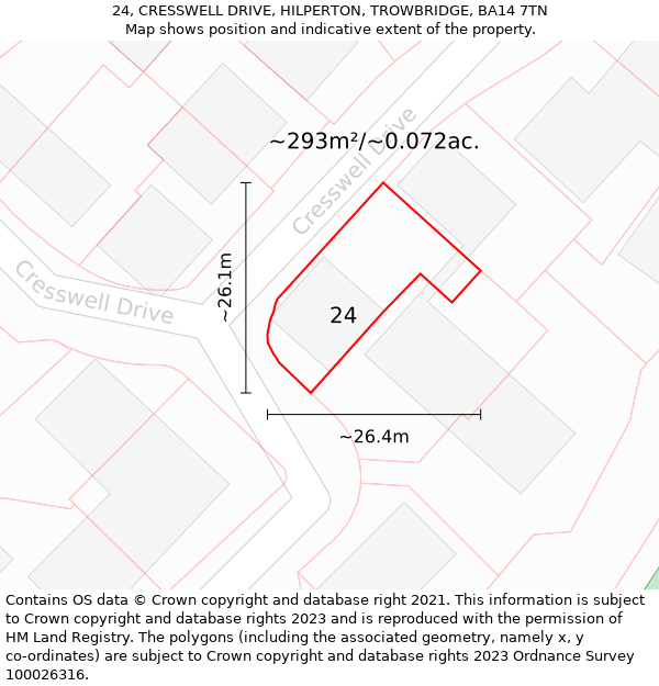 24, CRESSWELL DRIVE, HILPERTON, TROWBRIDGE, BA14 7TN: Plot and title map