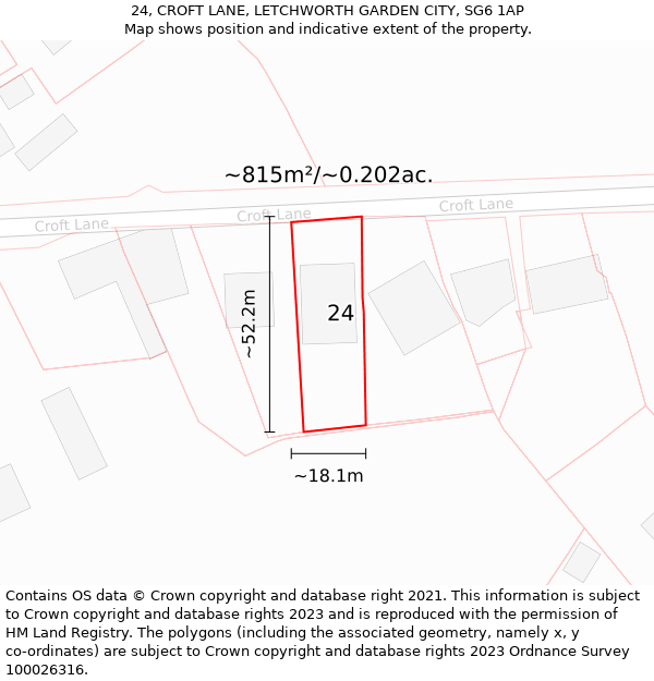 24, CROFT LANE, LETCHWORTH GARDEN CITY, SG6 1AP: Plot and title map