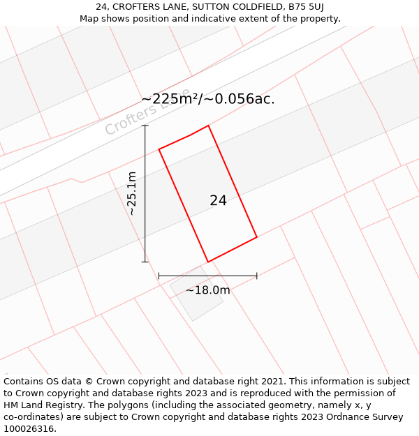 24, CROFTERS LANE, SUTTON COLDFIELD, B75 5UJ: Plot and title map