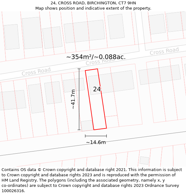 24, CROSS ROAD, BIRCHINGTON, CT7 9HN: Plot and title map