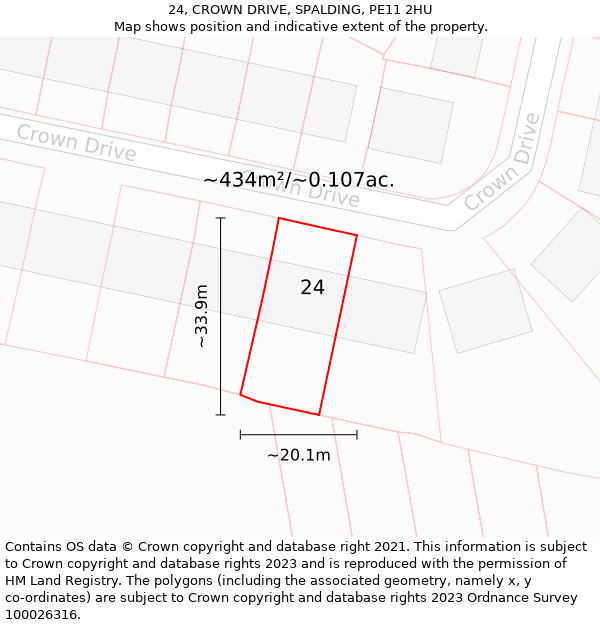 24, CROWN DRIVE, SPALDING, PE11 2HU: Plot and title map