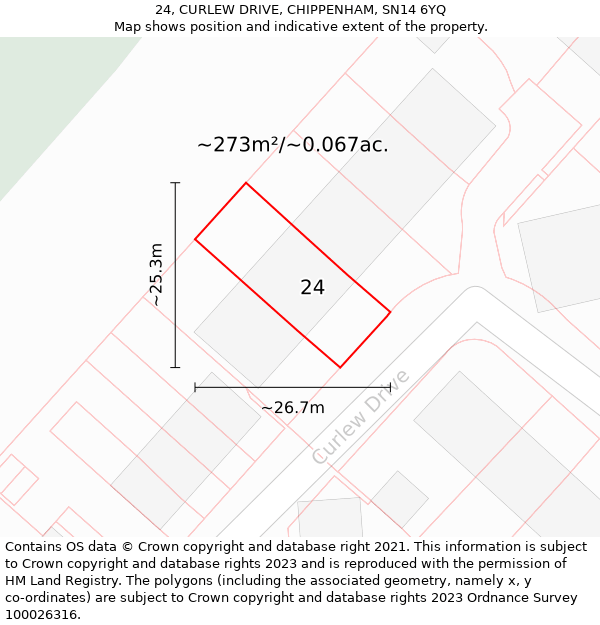 24, CURLEW DRIVE, CHIPPENHAM, SN14 6YQ: Plot and title map