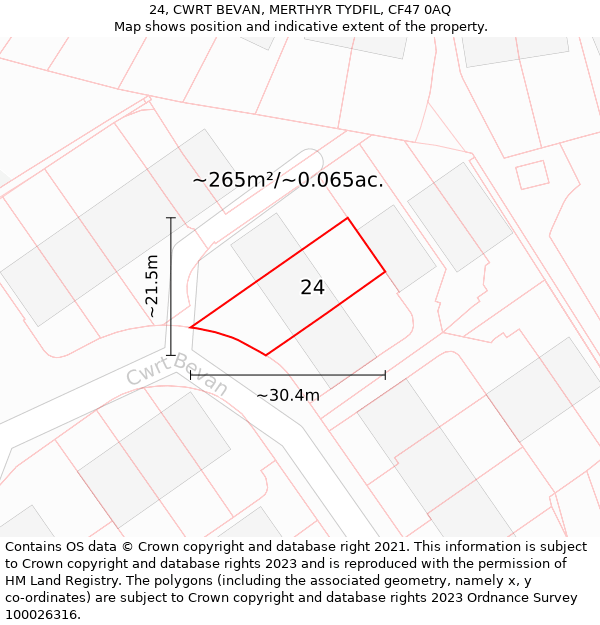 24, CWRT BEVAN, MERTHYR TYDFIL, CF47 0AQ: Plot and title map