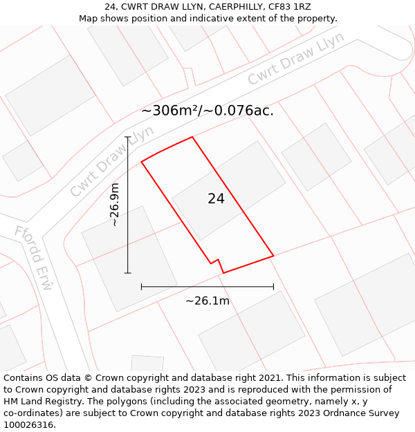 24, CWRT DRAW LLYN, CAERPHILLY, CF83 1RZ: Plot and title map