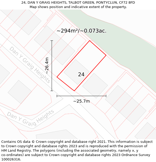 24, DAN Y GRAIG HEIGHTS, TALBOT GREEN, PONTYCLUN, CF72 8FD: Plot and title map