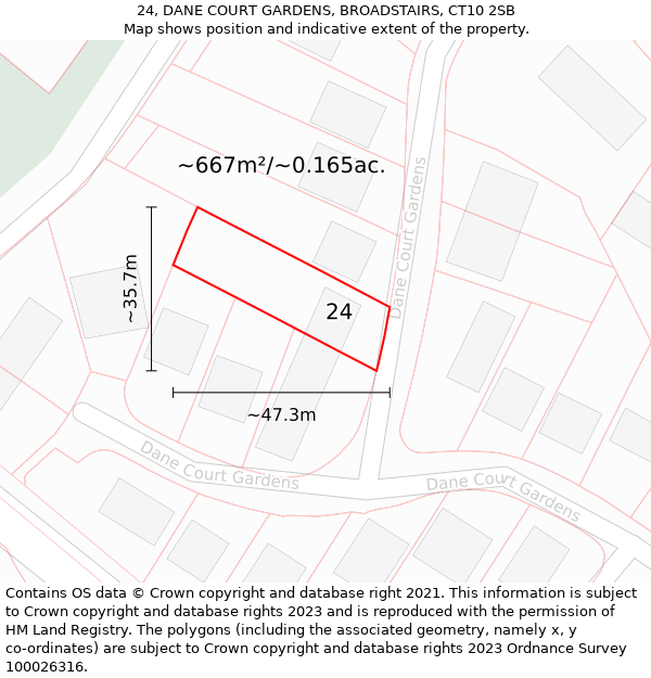 24, DANE COURT GARDENS, BROADSTAIRS, CT10 2SB: Plot and title map