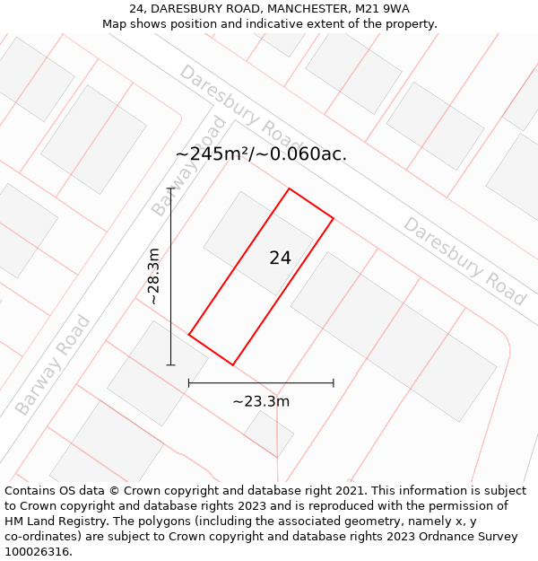 24, DARESBURY ROAD, MANCHESTER, M21 9WA: Plot and title map