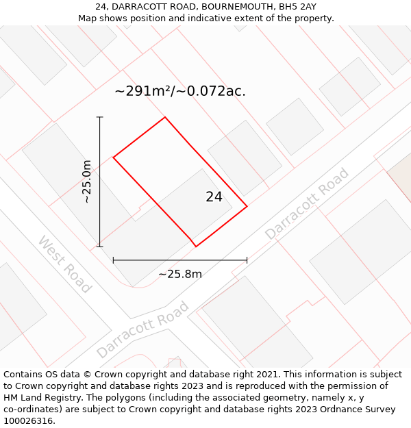 24, DARRACOTT ROAD, BOURNEMOUTH, BH5 2AY: Plot and title map