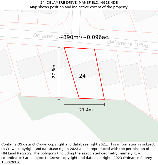 24, DELAMERE DRIVE, MANSFIELD, NG18 4DE: Plot and title map