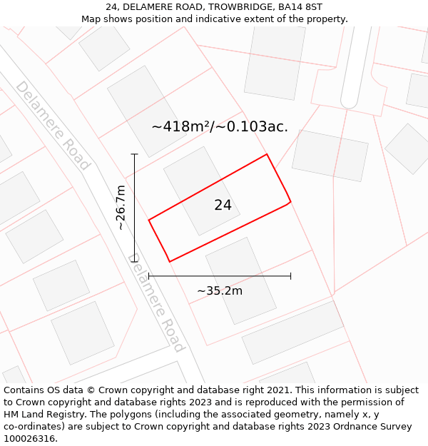 24, DELAMERE ROAD, TROWBRIDGE, BA14 8ST: Plot and title map