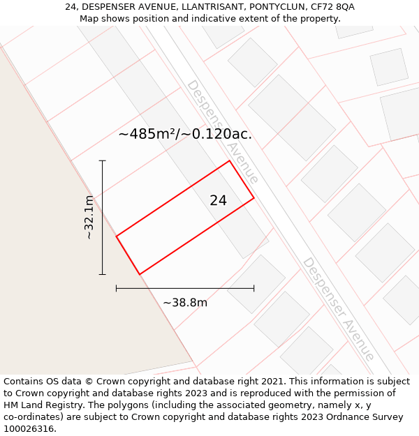 24, DESPENSER AVENUE, LLANTRISANT, PONTYCLUN, CF72 8QA: Plot and title map