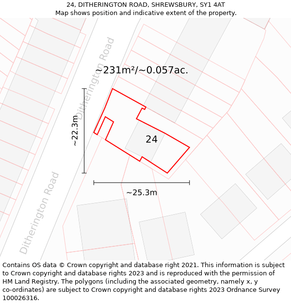 24, DITHERINGTON ROAD, SHREWSBURY, SY1 4AT: Plot and title map