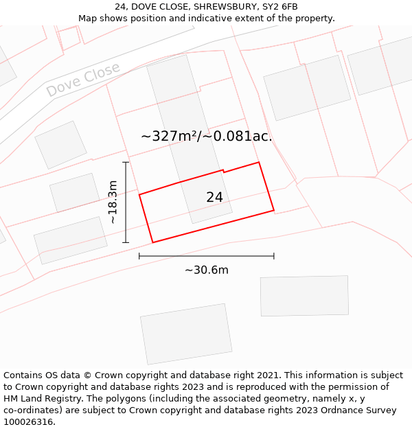 24, DOVE CLOSE, SHREWSBURY, SY2 6FB: Plot and title map