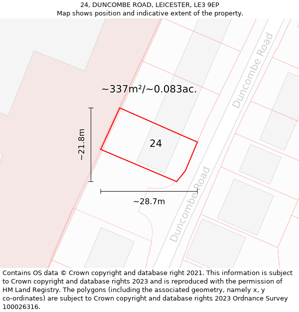 24, DUNCOMBE ROAD, LEICESTER, LE3 9EP: Plot and title map