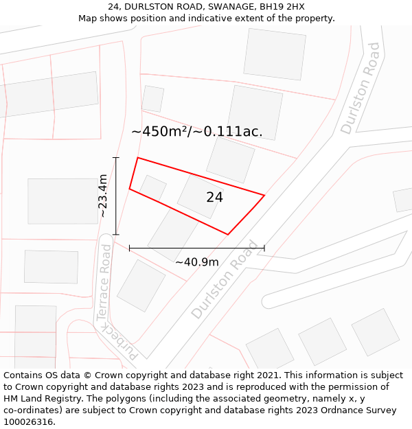 24, DURLSTON ROAD, SWANAGE, BH19 2HX: Plot and title map