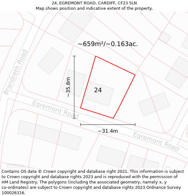 24, EGREMONT ROAD, CARDIFF, CF23 5LN: Plot and title map