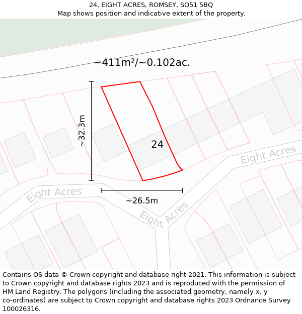 24, EIGHT ACRES, ROMSEY, SO51 5BQ: Plot and title map