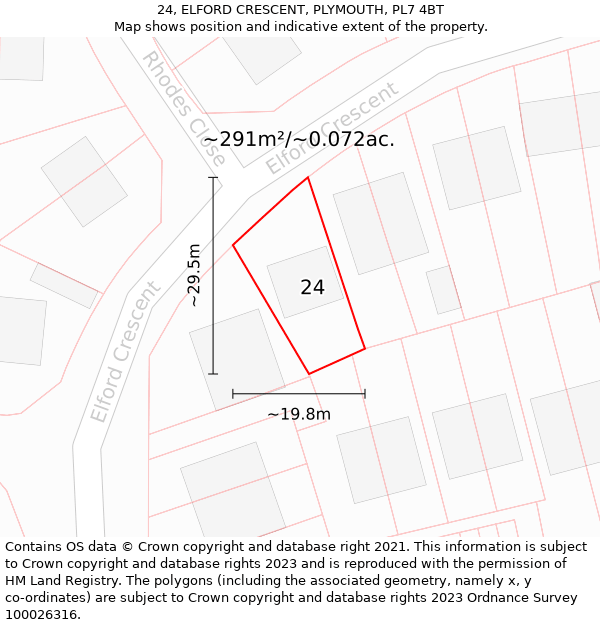 24, ELFORD CRESCENT, PLYMOUTH, PL7 4BT: Plot and title map