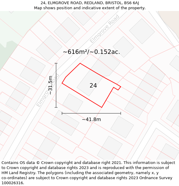 24, ELMGROVE ROAD, REDLAND, BRISTOL, BS6 6AJ: Plot and title map