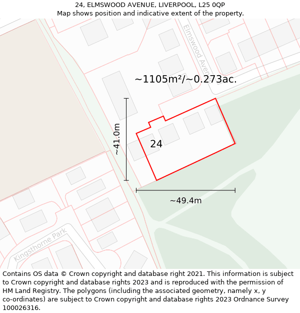24, ELMSWOOD AVENUE, LIVERPOOL, L25 0QP: Plot and title map