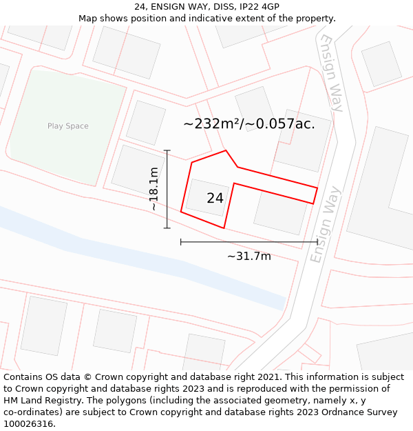 24, ENSIGN WAY, DISS, IP22 4GP: Plot and title map